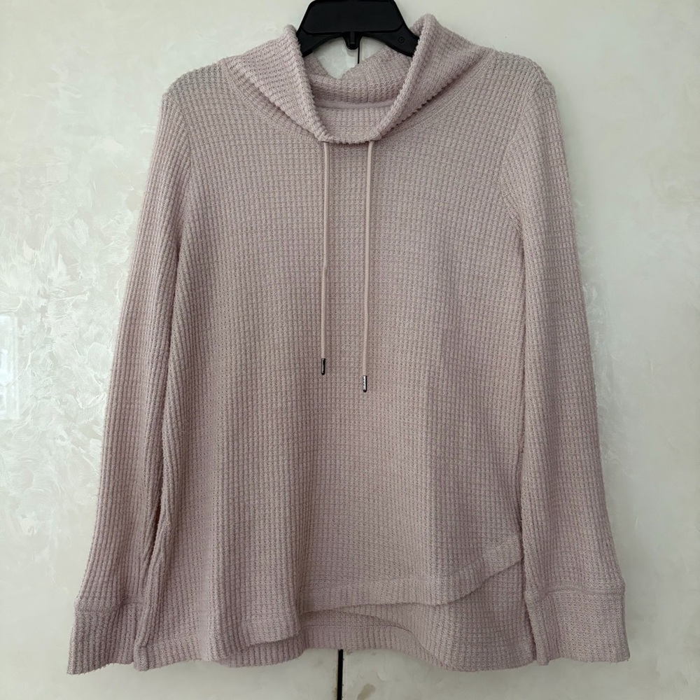 Light Pink Waffle Knit Cowl Sweater